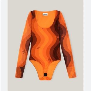 Ganni Printed Mesh Bodysuit Size 36
